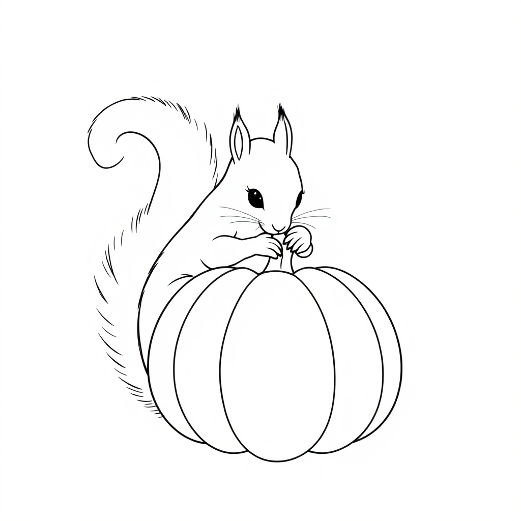 squirrel nibbling on a pumpkin