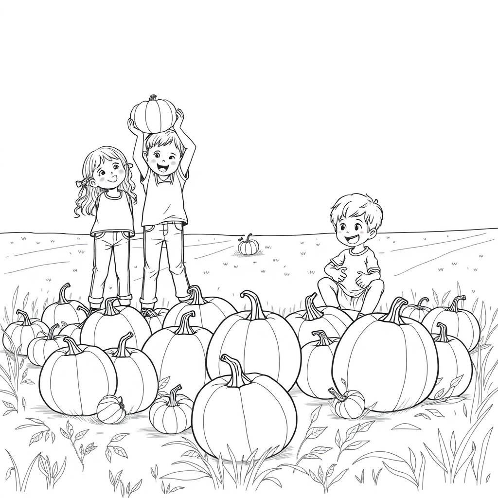 children picking pumpkins in a field