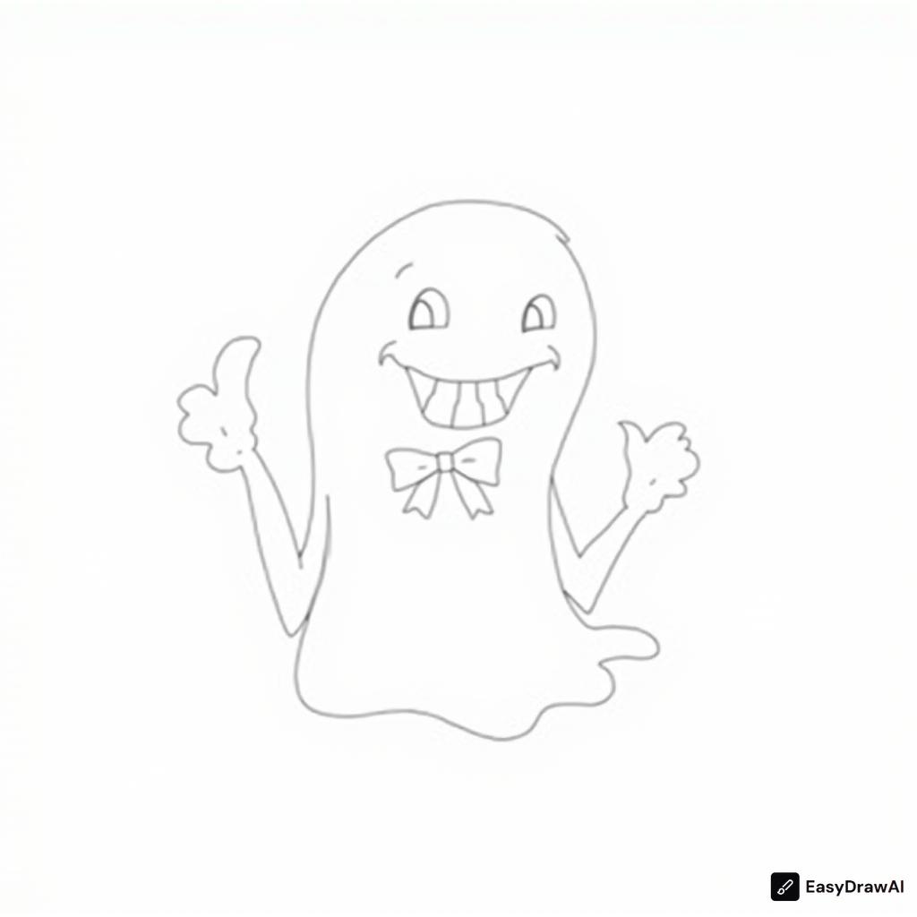 a friendly ghost giving a thumbs up and wearing a bow tie