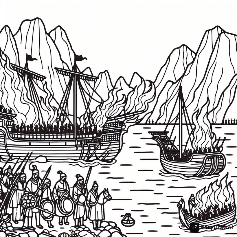 The burning of Cao Cao's fleet at Red Cliff